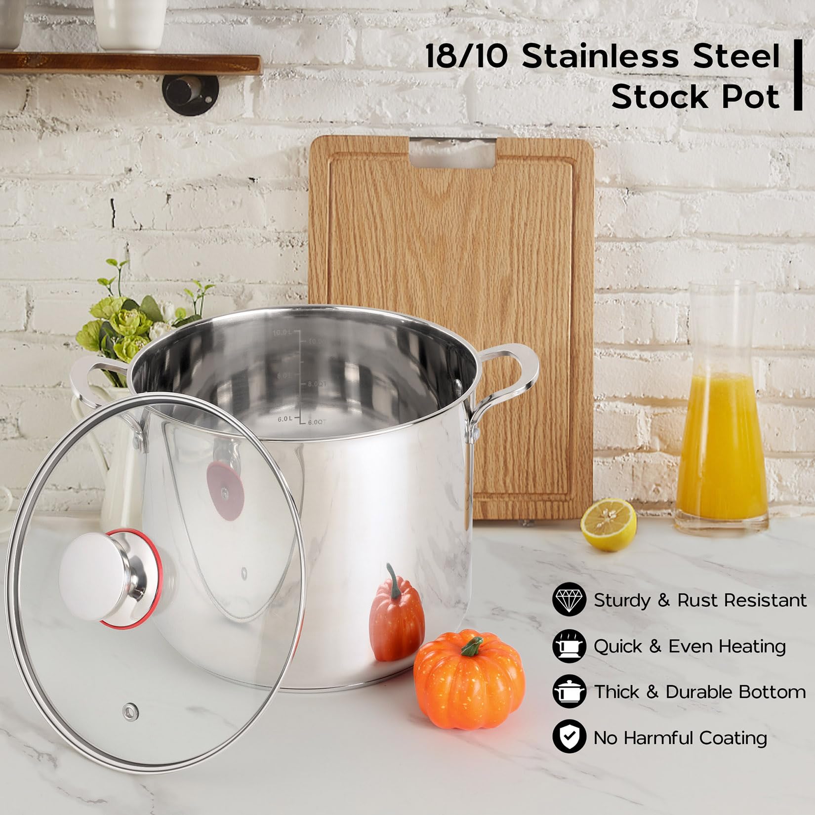 Onader 12 Quart Stock Pot 18/10 Stainless Steel Cooking Pot with Lid Large Soup Pot