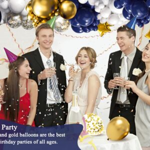 187pcs Navy Blue and Gold Balloons Arch Garland Kit, 5 10 12 18 inch Royal Blue Gold White Balloons with Gold Star Foil Balloons for Anniversary Wedding New Year Birthday Party Decorations