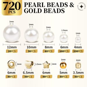 LEOBRO Pearl Beads for Bracelets, 720PCS Bracelet Making Kit for Adult, Friendship Bracelet Kits, Bracelet Bead Kits, Small Pearl Beads and Gold Beads Beading Kit for Bracelets, Jewelry Making Kit