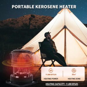 Kerosene Heater 11000 BTU, Kerosene Heaters for Indoor Use, with Auto Tip Over Shut Off, Portable Kerosene Stove, Camp Tent Heater for Cooking, Ice Fishing, Survival Emergency, Black