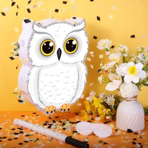 Aoriher Owl Piñata with Piñatas Stick Blindfold Confetti 3D White Snowy Owl Piñatas set for Woodland Forest Wizard Animal Owl Party Shower Game Birthday Party Decorations Supplies