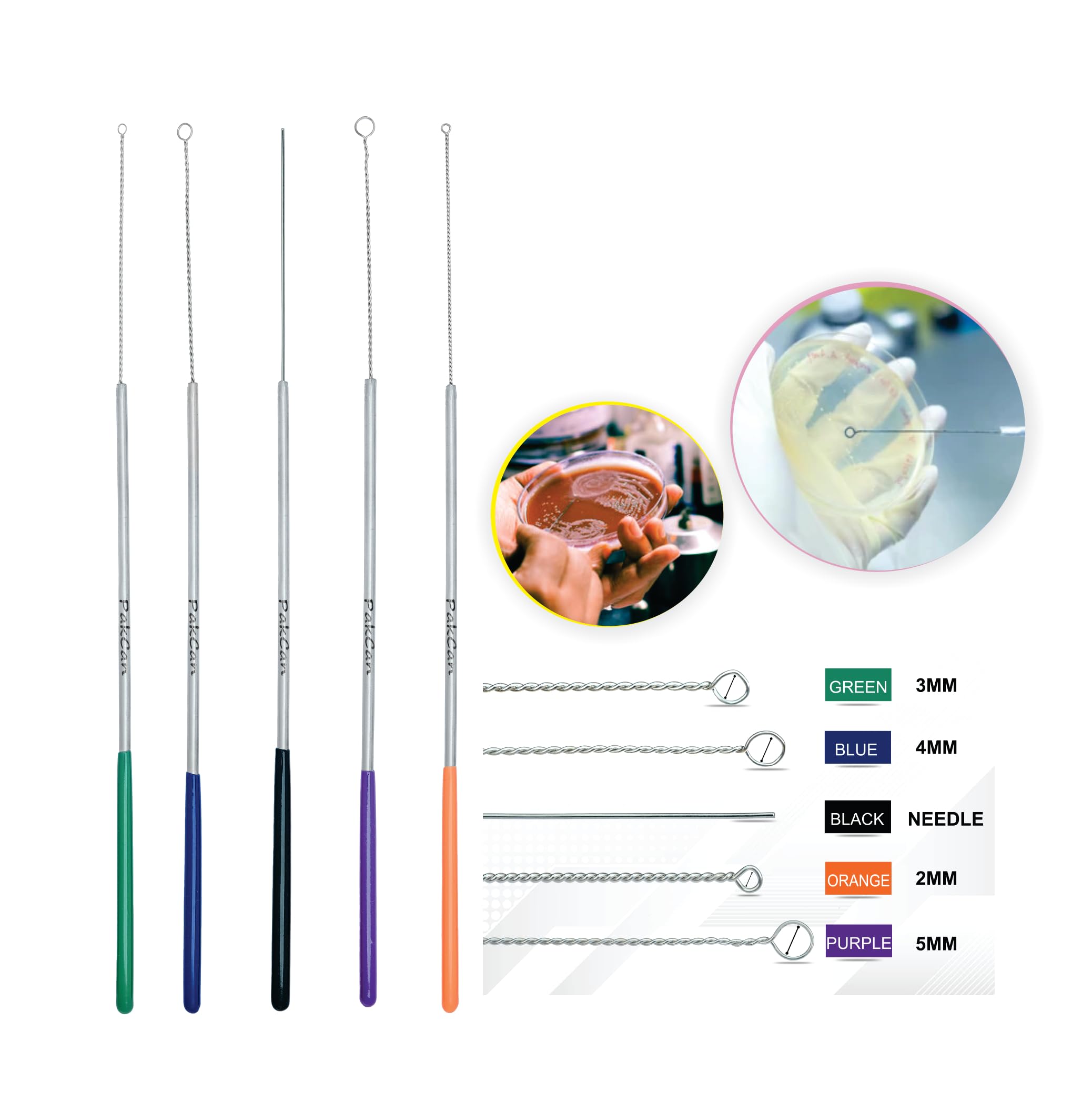 PakCan Reusable Inoculating Loops Set - Cell Streaking Tools Perfect for Bacteria Cell Tissue Culture (5 Pack)