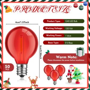 LEIFIDE 50 Pcs G40 Globe Replacement Light Bulbs LED Outdoor String Light 1w for Christmas Plastic Bulb with C7 E12 Candelabra Screw Base Indoor Patio Lights Decor (Red)