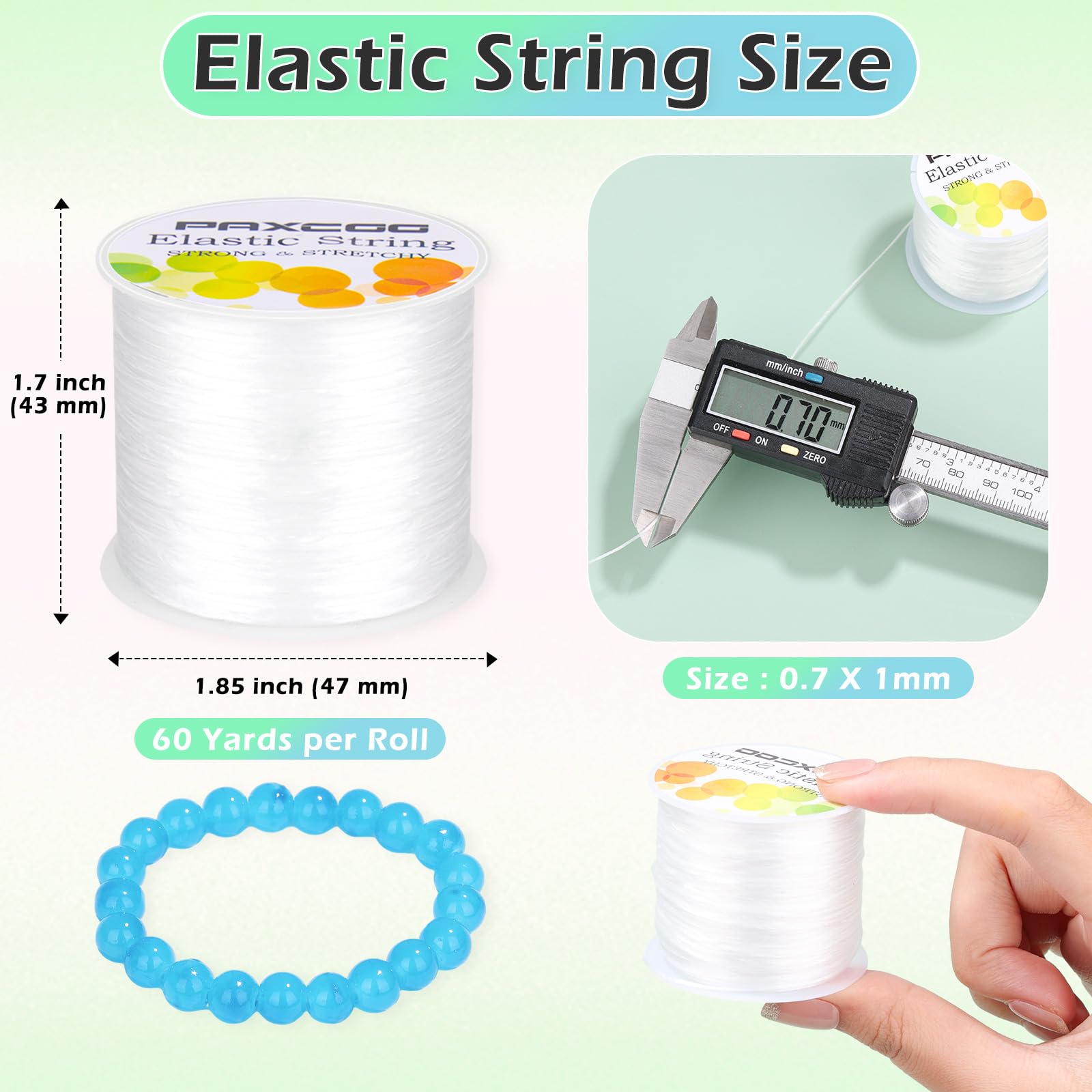 PAXCOO 2 Rolls Elastic String for Bracelets, Stretch Magic Elastic String Bead Cord Jewelry Thread for Bracelet, Necklaces, Clay Beads, Pony Beads (White)