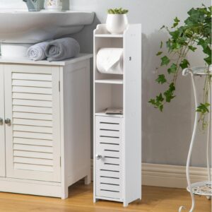 AOJEZOR Toilet Paper Holder Stand: Small Bathroom Storage Cabinet Fit for Small TP Roll - White