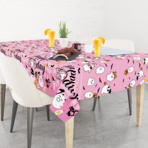 LARRAZABAL 3Pcs Happy Boo Day Tablecloth, Pink Halloween Plastic Tablecloth Disposable Ghost Theme Table Cover for Halloween Birthday Party Supplies, 54 x 108 Inch