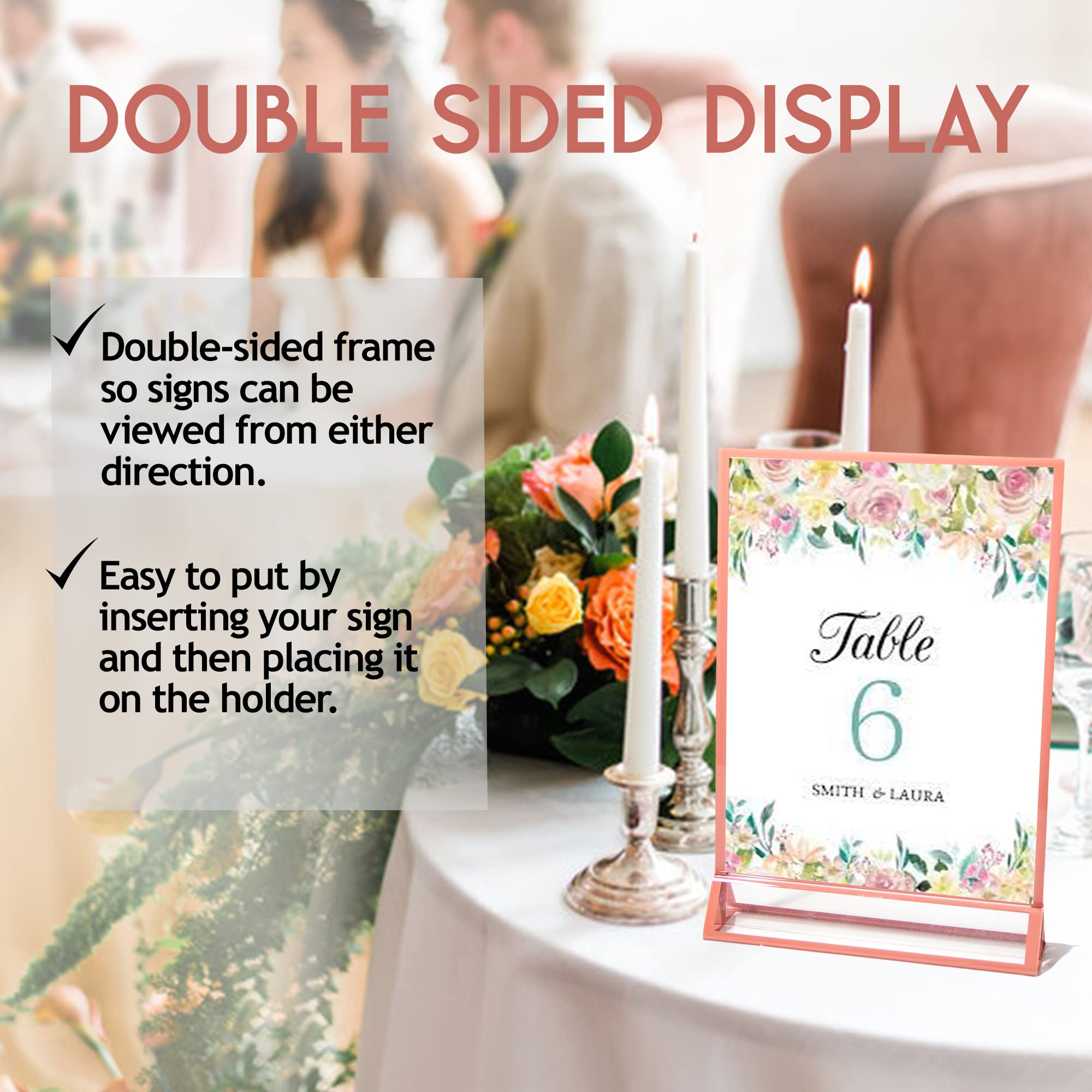 ROOM STARTERS Rose Gold 4x6 Acrylic Sign Holders (6-Pack) for Weddings & Events - Acrylic Table Number Holder, Photo Frames for Wedding Reception Table Menu Holder