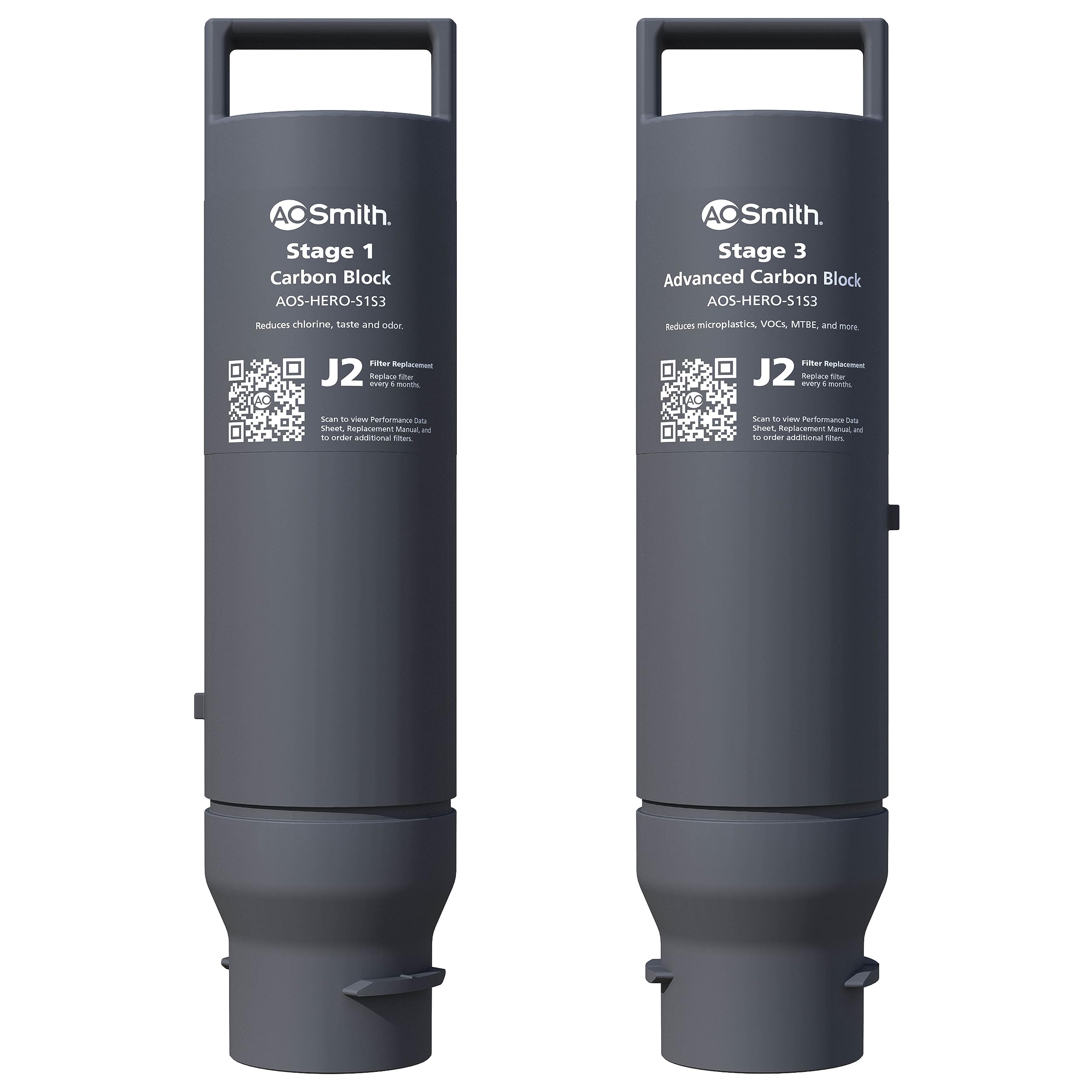 AO Smith Reverse Osmosis Water Filter Replacement Cartridges - Carbon Replacement Filters for AOS-HERO RO Filtration Systems - Reduce Chlorine & Other Contaminants from Drinking Water - AOS-HERO-S1S3