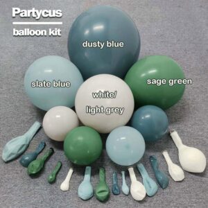 Dusty Blue and Green Balloon Garland - Double Stuffed Sage Green Teal White Matte Balloons Olive Slate Blue Boho Balloon Arch Kit for Baby Shower Neutral Birthday Bridal Party Decoration