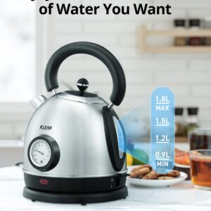 Retro Electric Water Kettle 1.8L Stainless Steel for Boiling Water with Temperature Gauge, Visible Water Level Line, Led Light, Auto Shut-Off & Boil-Dry Protection, 1500W Fast Heating