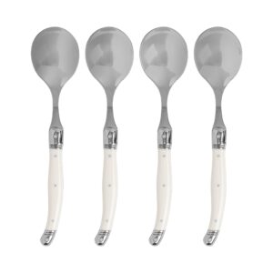 french home laguiole soup spoons with faux ivory handles (set of 4) – stainless steel elegant spoons - soup spoons silverware set – dining utensils set - large soup spoon set - silverware soup spoons