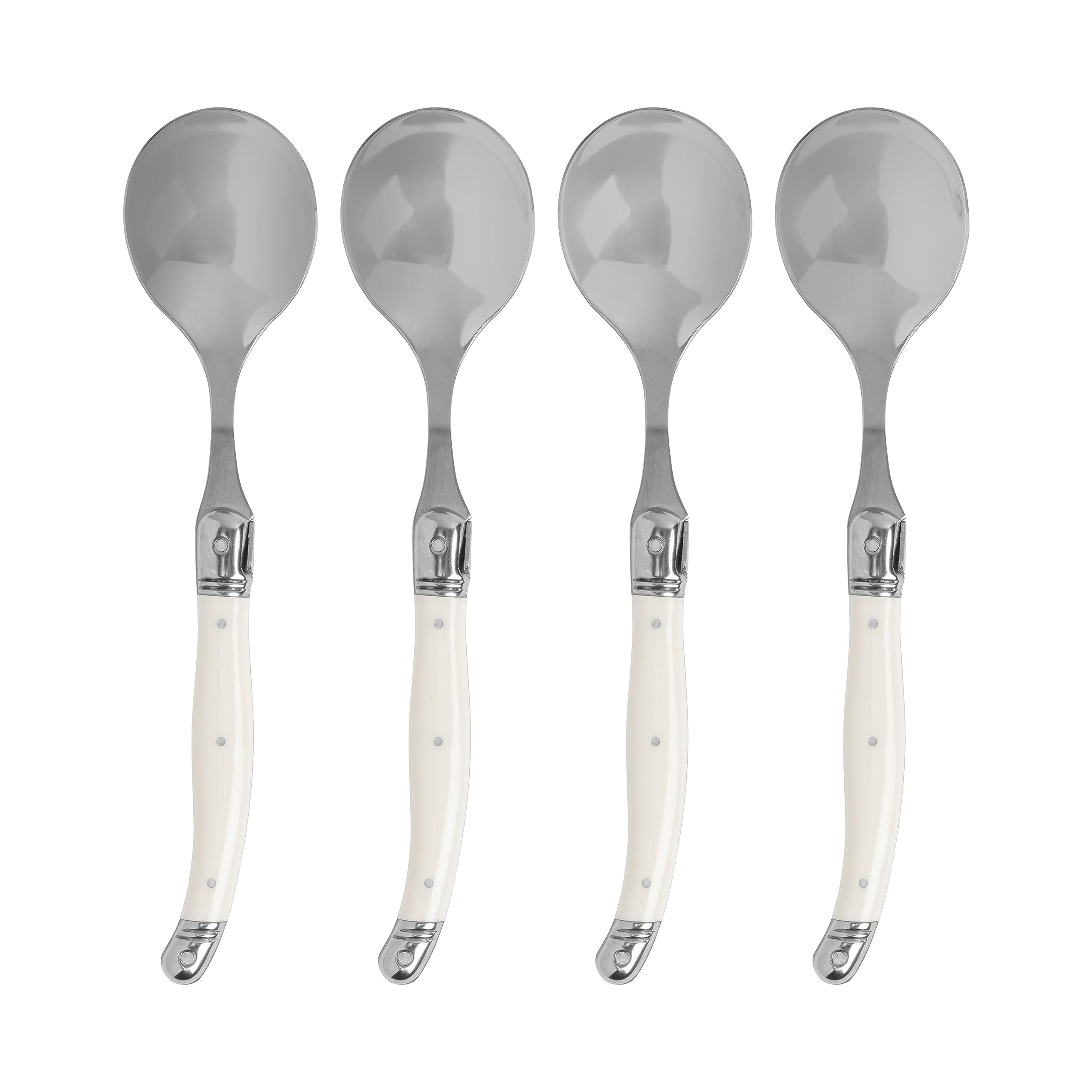 French Home Laguiole Soup Spoons with Faux Ivory Handles (Set of 4) – Stainless Steel Elegant Spoons - Soup Spoons Silverware Set – Dining Utensils Set - Large Soup Spoon Set - Silverware Soup Spoons