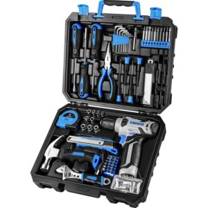 dekopro drill set: tool set with 8v blue cordless drill, home tool kit with drill, hand tool kits for women 126 piece