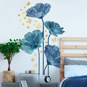 Vikodor Flower Wall Decals Peel and Stick DIY Floral Wall Decals Removable Flower Wall Stickers Murals Vinyl Butterfly Wall Decals for Girls Bedroom Living Room Bathroom Wall Art Decor