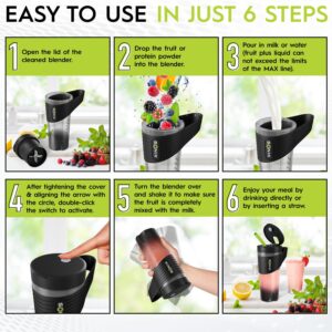 Sonik Portable Blender for Shakes and Smoothies with 6 Ultra Sharp Blades, Powerful 16 OZ Personal Sized Blender Perfect For Traveling, BPA Free and USB Rechargeable (Black)