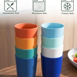 GENLGE Plastic Drinking Cups Reusable 12 OZ, Wheat Straw Cups Unbreakable Cups for Kitchen - BPA Free Cups Dishwasher Safe Plastic Tumbler Cups Set of 8