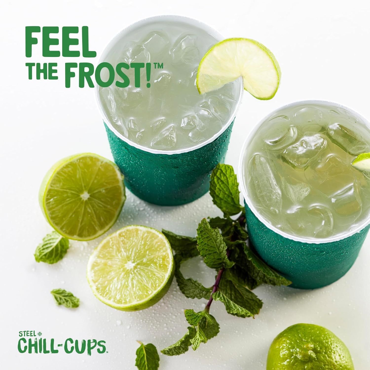 Steel Chill Cups 16 oz. Party Cups, Perfect for Cold Drinks, Sturdy & Durable, Disposable and 100% Recyclable, Made in USA, Green, 12 Count