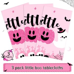 Sliner 3 Pack Halloween Tablecloths Pink Halloween Party Decorations Girl Little Boo Table Covers 108 x 54 Inch Pumpkins Ghost Plastic Table Cloths for Halloween Dinner Baby Shower Party Supplies