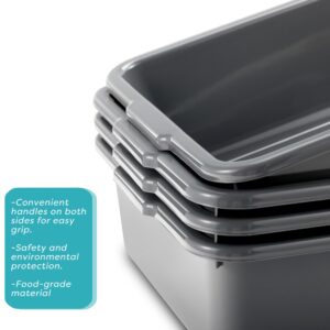 YYQX Commercial Bus Tubs Box/Tote Box, 13L Plastic Restaurant Tub, Wash Basin Tub 4-Pack, Grey