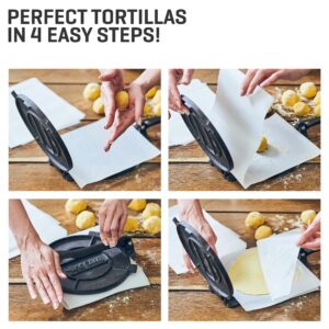 Uno Casa Tortilla Master Kit - Tortilla Press 8 Inch with Comal Pan, 4 Taco Holders and Tortilla Warmer, Unique Gift for Friends or Family, Taco Tuesday Kit