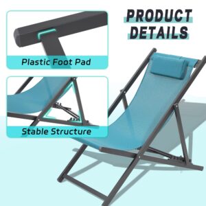 KROFEM Set of 2 Outdoor Patio Sling Chairs, UV Waterproof Fabric, Lightweight Foldable Aluminum Frame, Ideal for Deck, Pool, or Beach, Blue