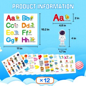 Alphabet Wall Decals for Kids Room ABC Letter Classroom Educational Learning Stickers for Kids Animal Number Wall Decor Peel and Stick Wall Stickers Decals for Bedroom Playroom Wall Decals 12 Sheets