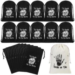 paterr 20 pcs bachelorette party hangover bags set 5'' x 7'' bride or die till death do us party gothic bachelorette gift bag cotton drawstring party favor hangover bags for wedding survival recovery