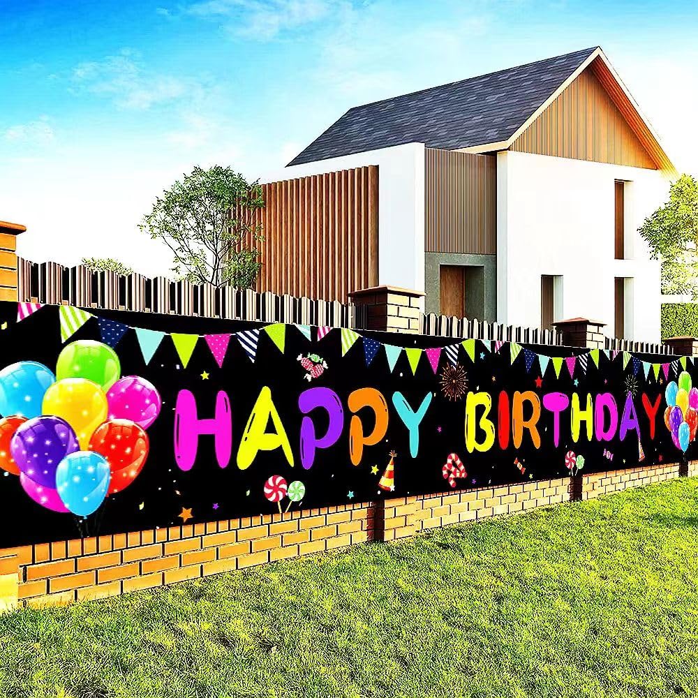 Happy Birthday Yard Banner 118x19.7 inches, Happy Birthday Decorations, Large Happy Birthday Yard Sign Backdrop, Birthday Party Outdoor & Indoor Decoration Banner