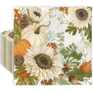 anydesign 80pcs fall paper napkins watercolor pumpkin sunflower luncheon napkins decorative autumn dessert dinner hand napkin for thanksgiving harvest wedding birthday party supplies, 6.5 x 6.5 inch