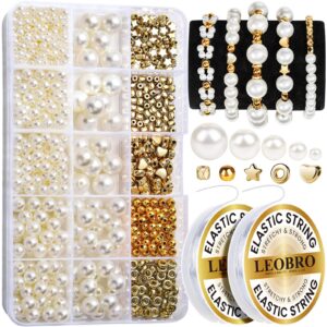 leobro pearl beads for bracelets, 720pcs bracelet making kit for adult, friendship bracelet kits, bracelet bead kits, small pearl beads and gold beads beading kit for bracelets, jewelry making kit