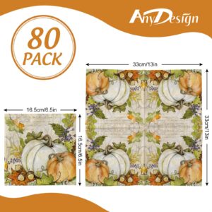 AnyDesign 80Pcs Fall Paper napkins Rustic Vintage Autumn Pumpkin Luncheon Napkins Farmhouse Dessert Dinner Hand Napkin for Thanksgiving Harvest Wedding Birthday Supplies, 6.5 x 6.5 Inch