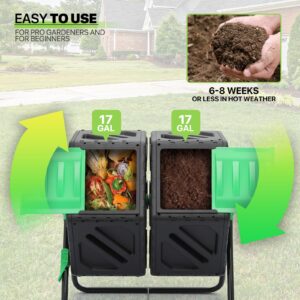 Magshion 2 x 17 Gal Dual Chamber Compost Tumbler from BPA Free Material, Outdoor All-Season Fast-Working High Volume Composter Tumbling Bin, Sliding Doors