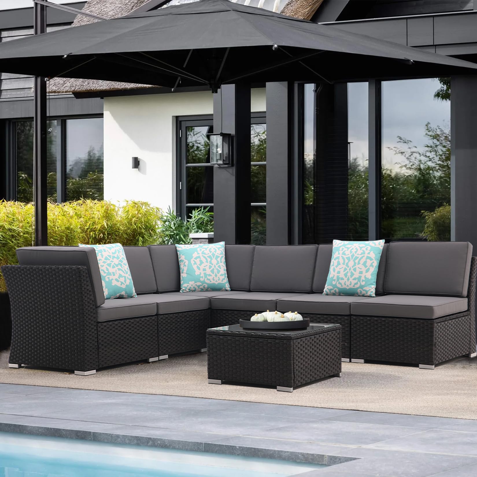 iArtHand Patio Sofa Set with Coffee Table Outdoor Sectional Set Patio Conversation Set Patio Furniture Sets All Weather PE Rattan with Thickened Cushion, Manual Weaving