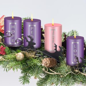 MTLEE Set of 4 Christmas Advent Candles with Words Pillar Candles Advent Wreath Candles for Adult Home Wedding Advent Rings Wreaths Church Receptions Celebrations, Purple Pink (2 x 3'')