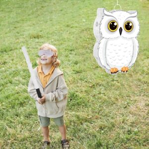 Aoriher Owl Piñata with Piñatas Stick Blindfold Confetti 3D White Snowy Owl Piñatas set for Woodland Forest Wizard Animal Owl Party Shower Game Birthday Party Decorations Supplies