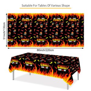 PHOGARY Chili Cook Off Tablecloth for Chili Cookoff Decor, Chili Pepper Tablecloths Disposable, Chili Cookoff Table Cloth Decorations for a Party, BBQ Mexican Chili Cooking Supplies - 51" x 87"(3)