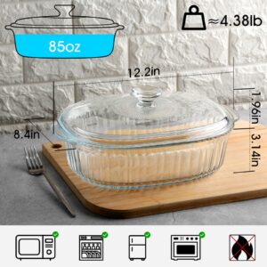 NUTRIUPS 3QT Oval Glass Casserole Dish with Glass Lid, Borosilicate Glass, Large Oval Casserole Dish for Oven, Baking Dish with Lid