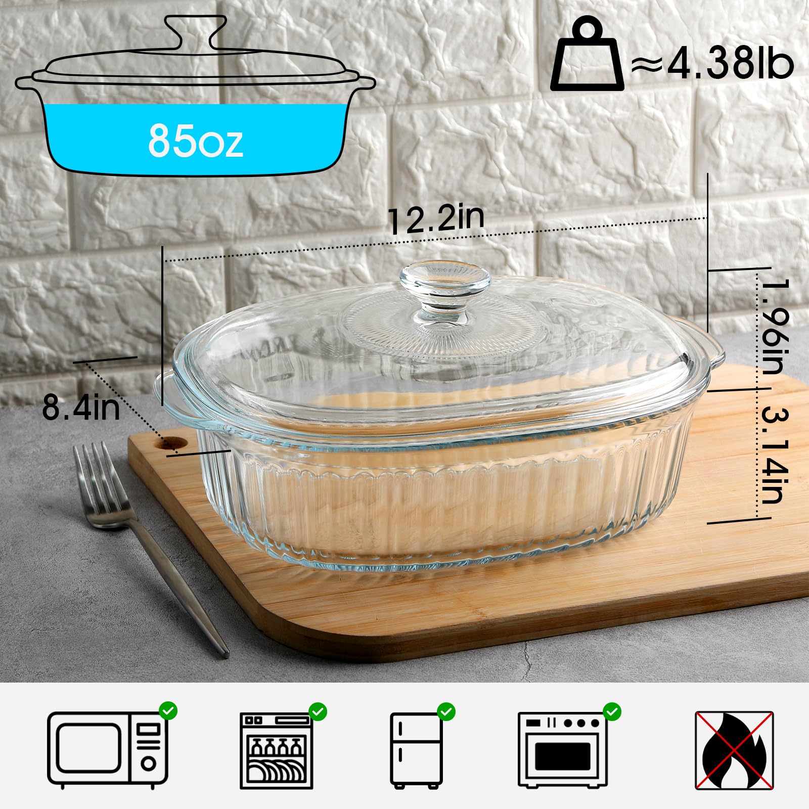 NUTRIUPS 3QT Oval Glass Casserole Dish with Glass Lid, Borosilicate Glass, Large Oval Casserole Dish for Oven, Baking Dish with Lid