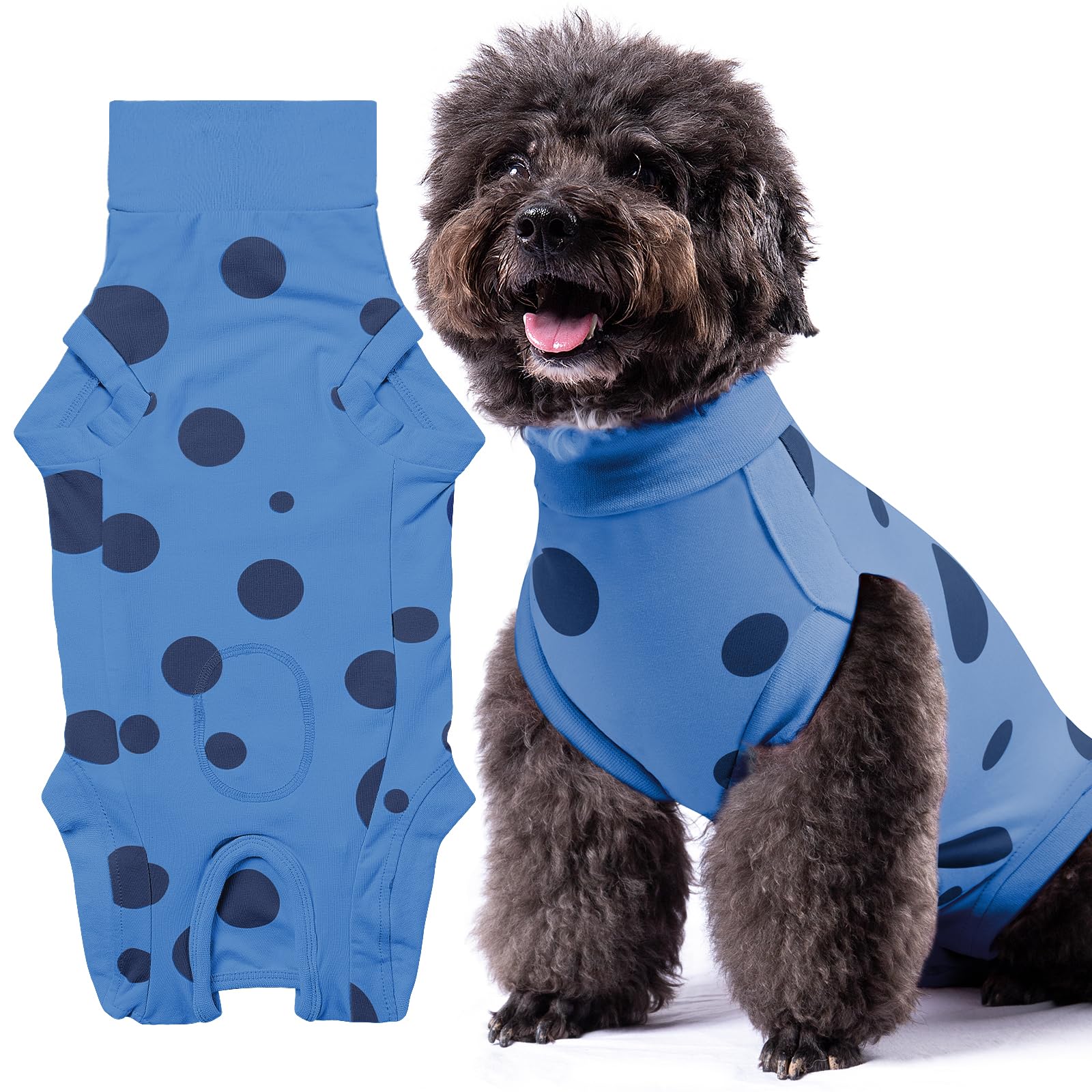 Comwish Recovery Suit for Dogs, Professional Soft Breathable Dog Surgery Suit Post Spay, Neuter, Abdominal Surgical Suit Prevent Licking Wounds, Dog Recovery Suit Male Female Can Pee (Blue, Small)