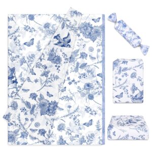 whaline 100 sheet blue floral tissue paper chinoiserie gift wrapping paper blue bird butterfly packaging paper diy art craft paper for baby shower wedding birthday party decoration, 13.7x19.6 inch