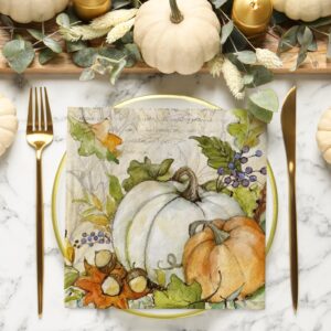 AnyDesign 80Pcs Fall Paper napkins Rustic Vintage Autumn Pumpkin Luncheon Napkins Farmhouse Dessert Dinner Hand Napkin for Thanksgiving Harvest Wedding Birthday Supplies, 6.5 x 6.5 Inch