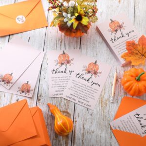 Cholemy 50 Set Fall Baby Shower Thank You Cards Bulk Autumn Leaves Pumpkin Thank You Note Cards with Envelopes Stickers Thanksgiving Blank Greeting Cards for Wedding Baby Shower