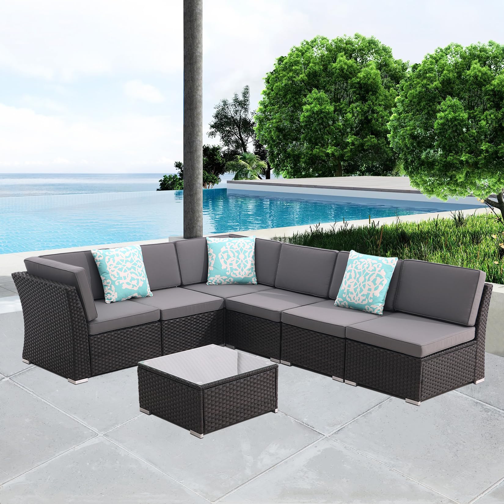 iArtHand Patio Sofa Set with Coffee Table Outdoor Sectional Set Patio Conversation Set Patio Furniture Sets All Weather PE Rattan with Thickened Cushion, Manual Weaving