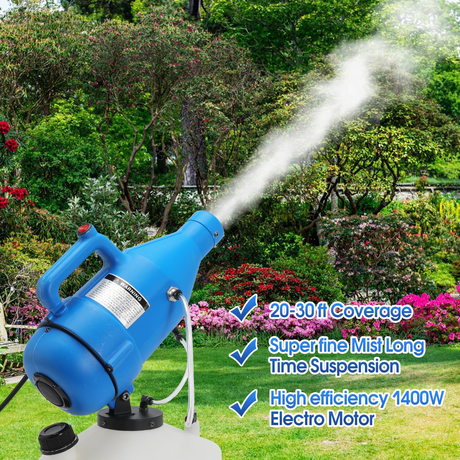 4.5L (1.2 Gallon) Electric ULV Portable Fogger Sprayer Machine Spraying Distance 30ft with 16.4ft Cord Atomizer Mist Cold Fogger for Home,Hotel,Church,School,Lawn and Garden