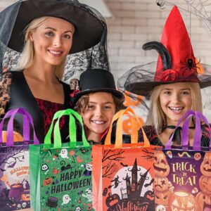 Jaywayang 12Pcs Halloween Trick or Treat Bags, Halloween Tote Bags with Handles for Kids, Halloween Reusable Non-Woven Gift Bags for Gifts Wrapping, Halloween Party Supplies.