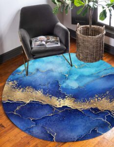 turquoise gold marble abstract modern round area rug for livingroom bedroom ultra soft wool circle carpet under dining table office circular floor rug 6ft