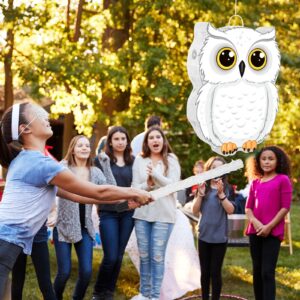 Aoriher Owl Piñata with Piñatas Stick Blindfold Confetti 3D White Snowy Owl Piñatas set for Woodland Forest Wizard Animal Owl Party Shower Game Birthday Party Decorations Supplies