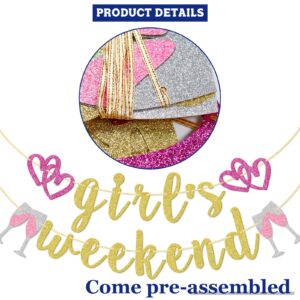 Girl's Weekend Banner, Bachelorette Party Decoration for Girls Party, Pre-strung Bridal Shower Banner (Gold)