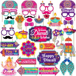 36pcs diwali decorations happy diwali photo booth props, diwali decorations for home diwali party photo booth, india festival of lights diwali props, photo booth diwali for india festival