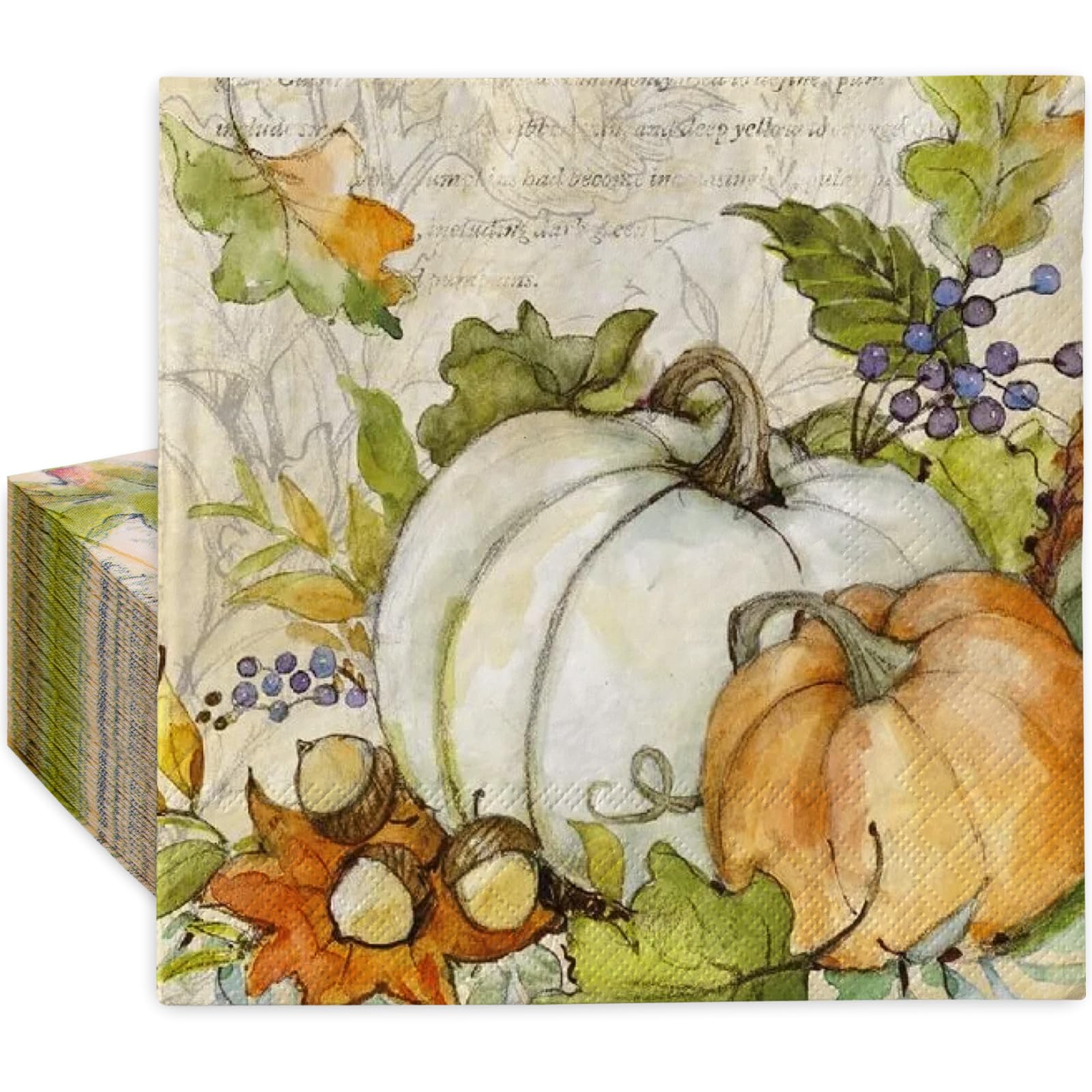 AnyDesign 80Pcs Fall Paper napkins Rustic Vintage Autumn Pumpkin Luncheon Napkins Farmhouse Dessert Dinner Hand Napkin for Thanksgiving Harvest Wedding Birthday Supplies, 6.5 x 6.5 Inch